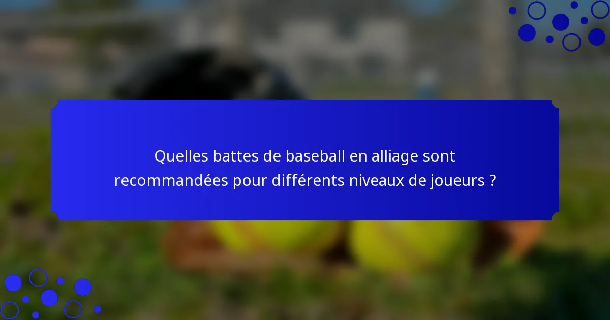 Quelles battes de baseball en alliage sont recommandées pour différents niveaux de joueurs ?